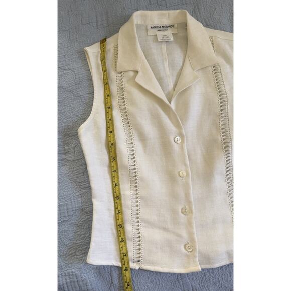 Vintage Patricia Morange White Linen 90s Y2K Cropped Blouse Shirt Sz XS S Italy - Picture 5 of 6